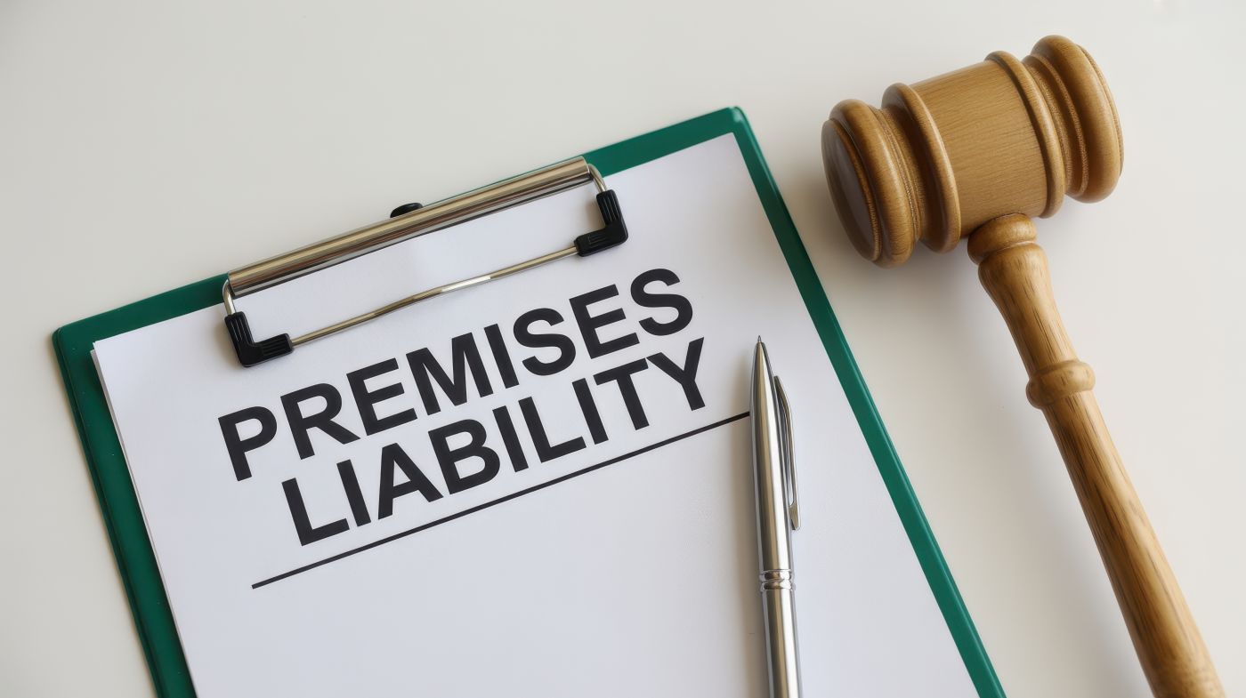 Premises Liability text on paper with gavel in table