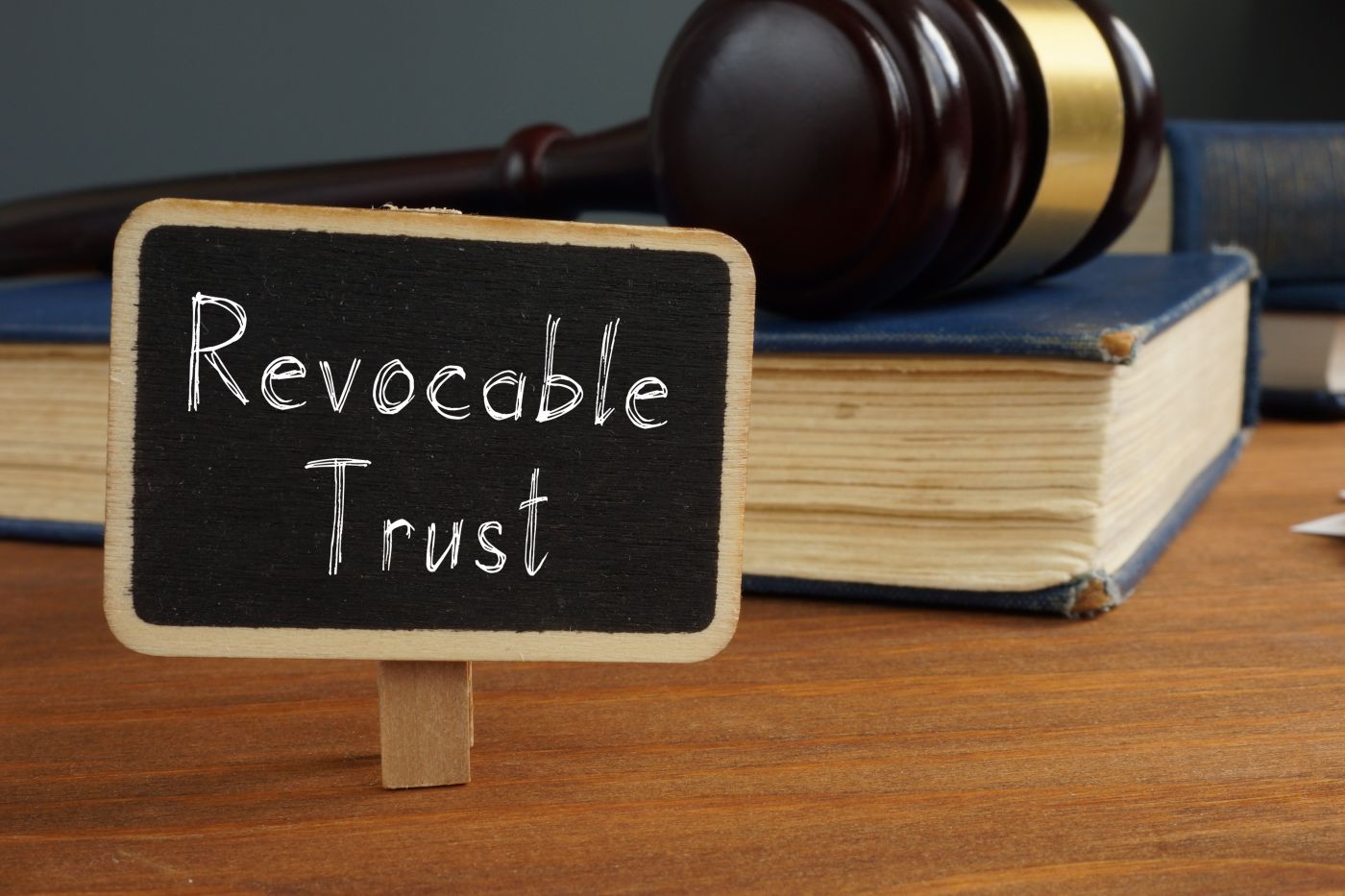 Revocable Trust Text written on board with gavel on background
