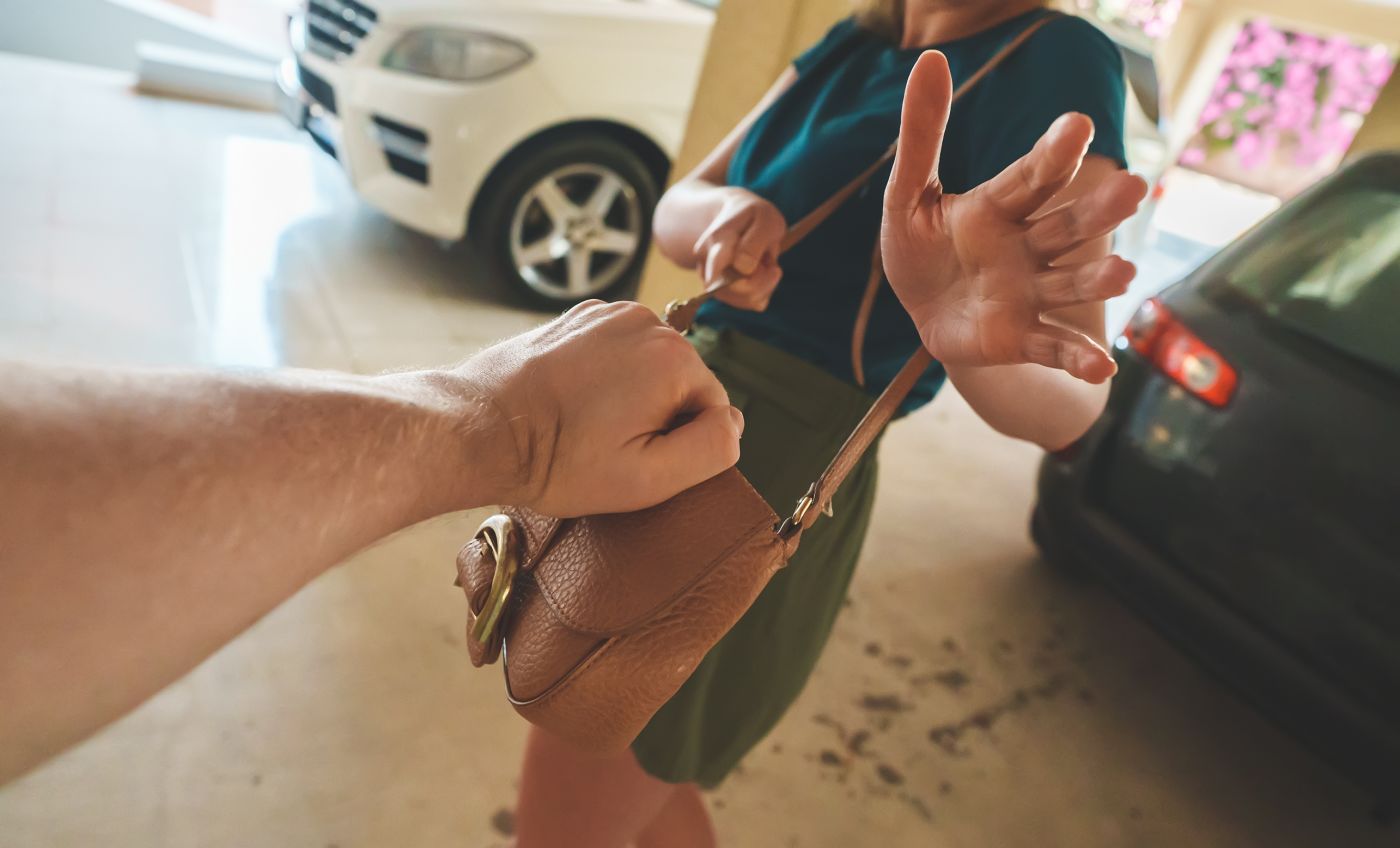 Thief snatches a bag from a woman in the parking lot