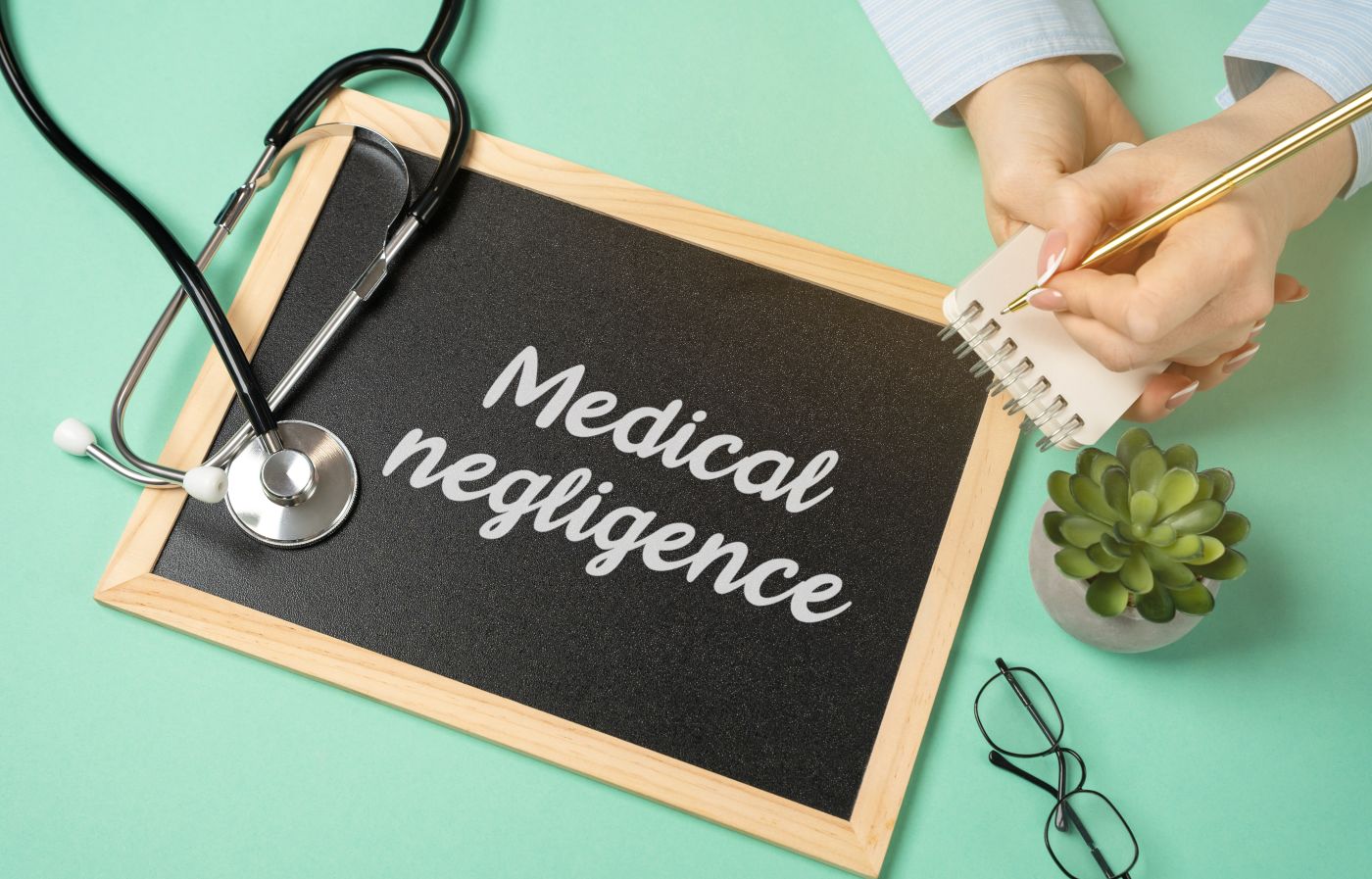 Stethoscope and Medical Negligence word in board