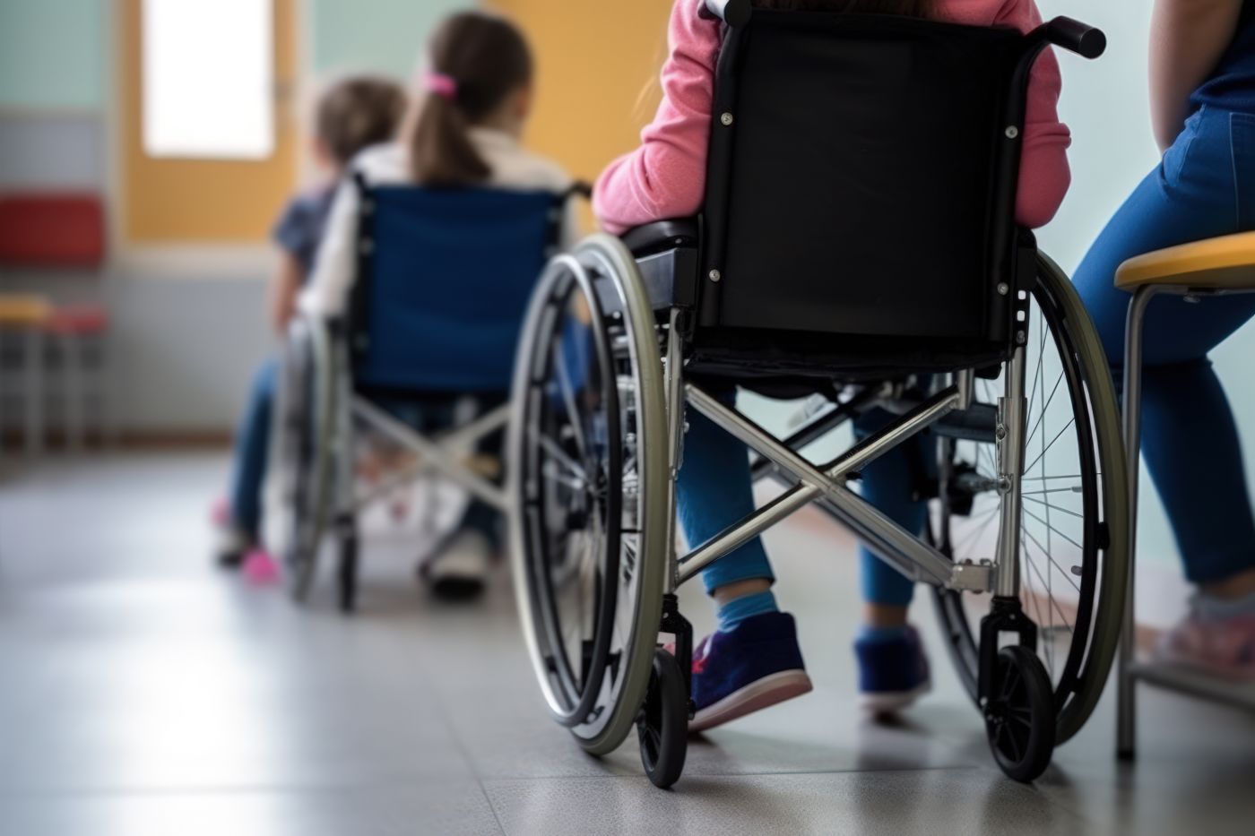 Children in wheelchair in classroom
