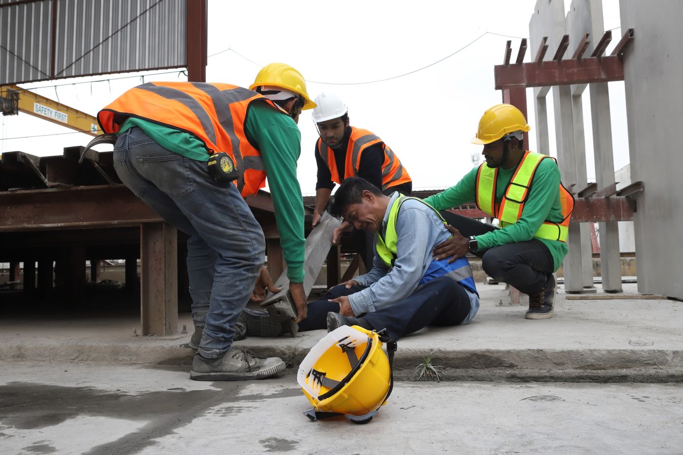 Injured worker in a construction site