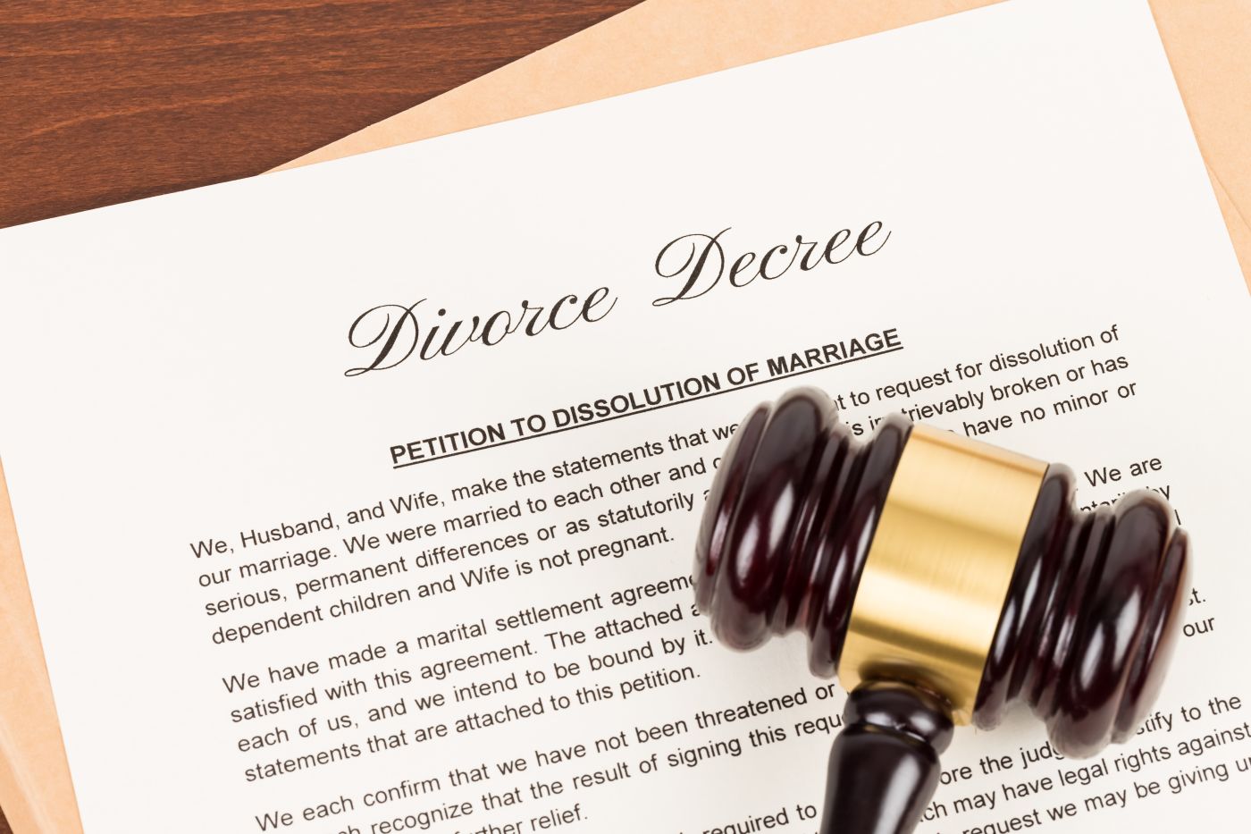 Divorce Decree and Gavel on table