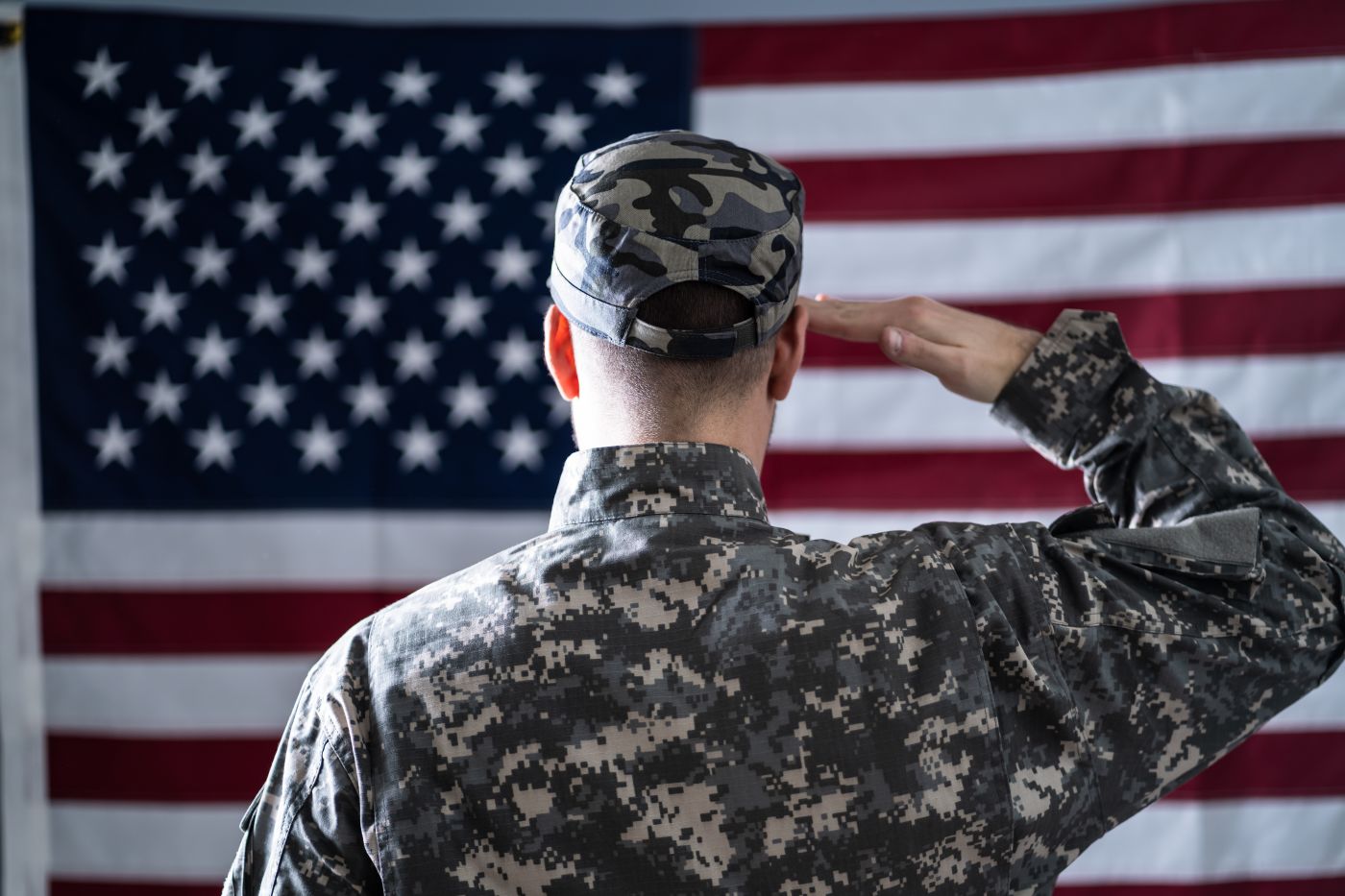 Soldier saluting US flag