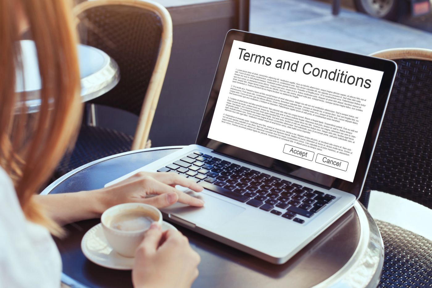 Women reading terms and condition of a website