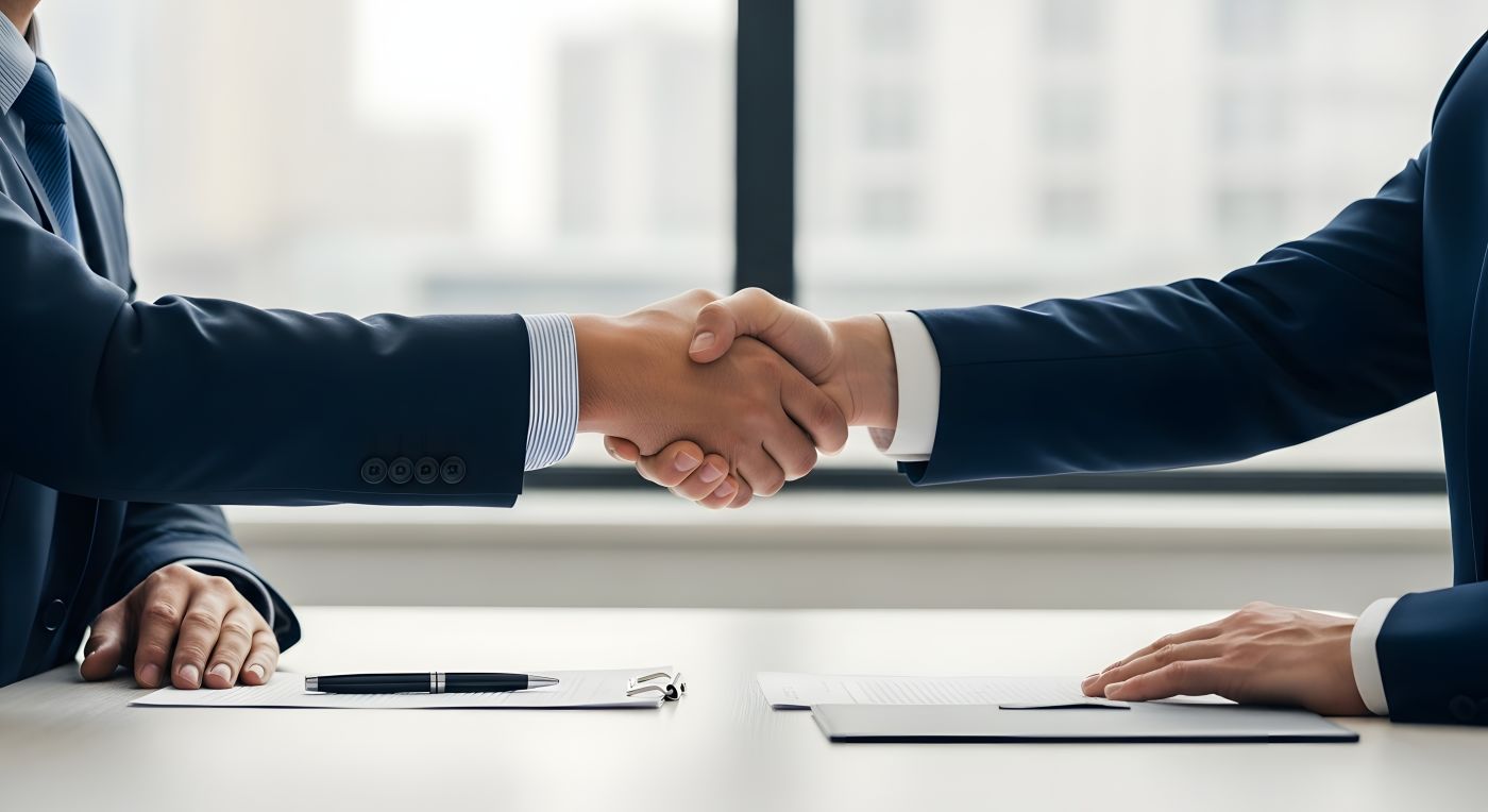 Businessmen shaking hand after partnership agreement