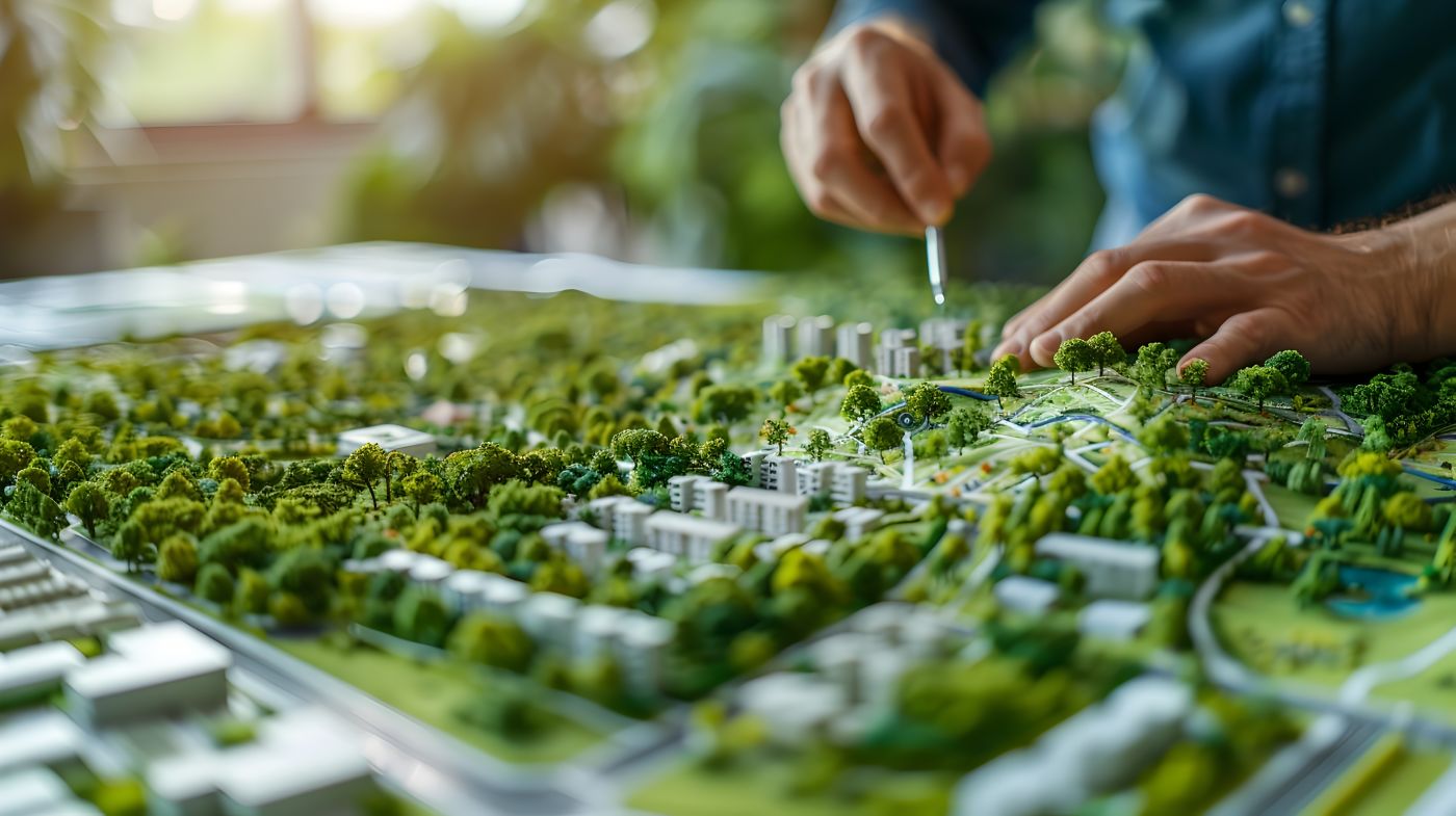 Careful land planning with residential area and green zones