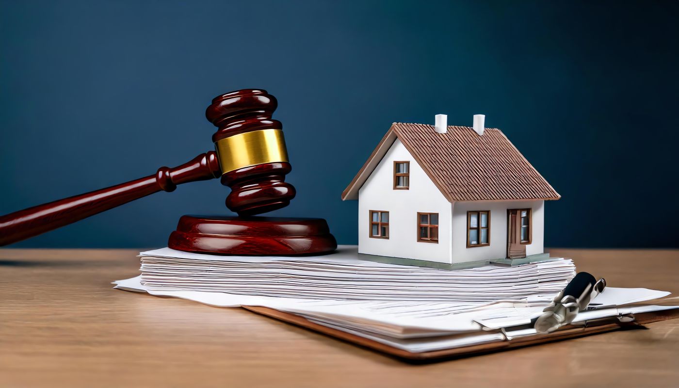 Model house and gavel on top of documents