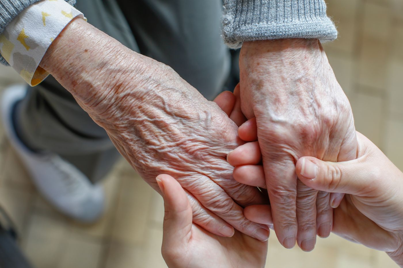 Old hands in the hands of young person