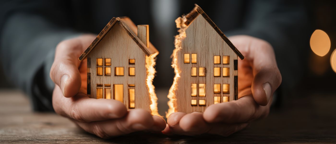 Hands holding equally divided house model