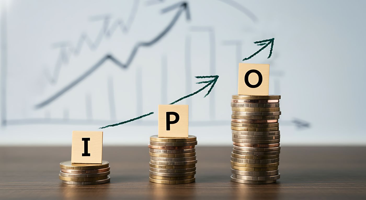 IPO word on wooden cubes on top of coin