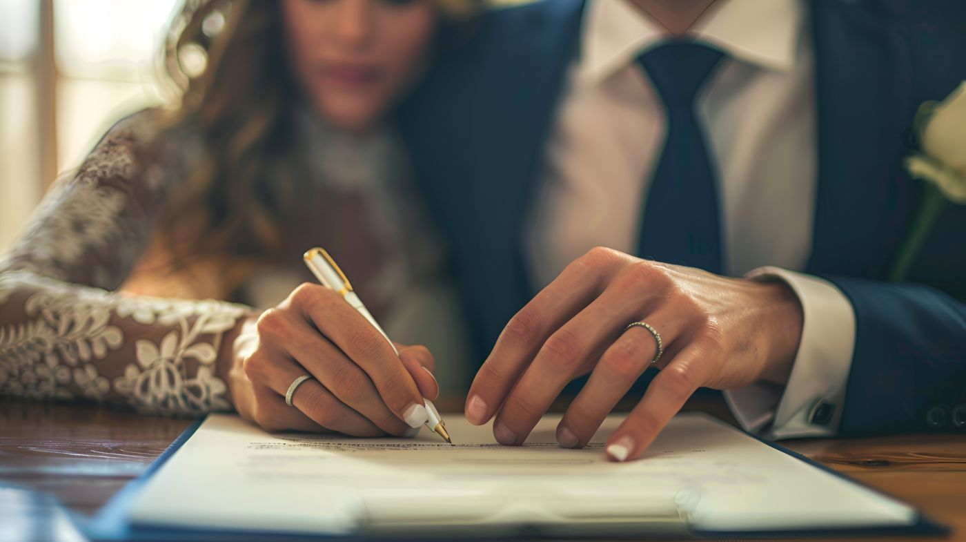 Couples signing Prenuptial agreement