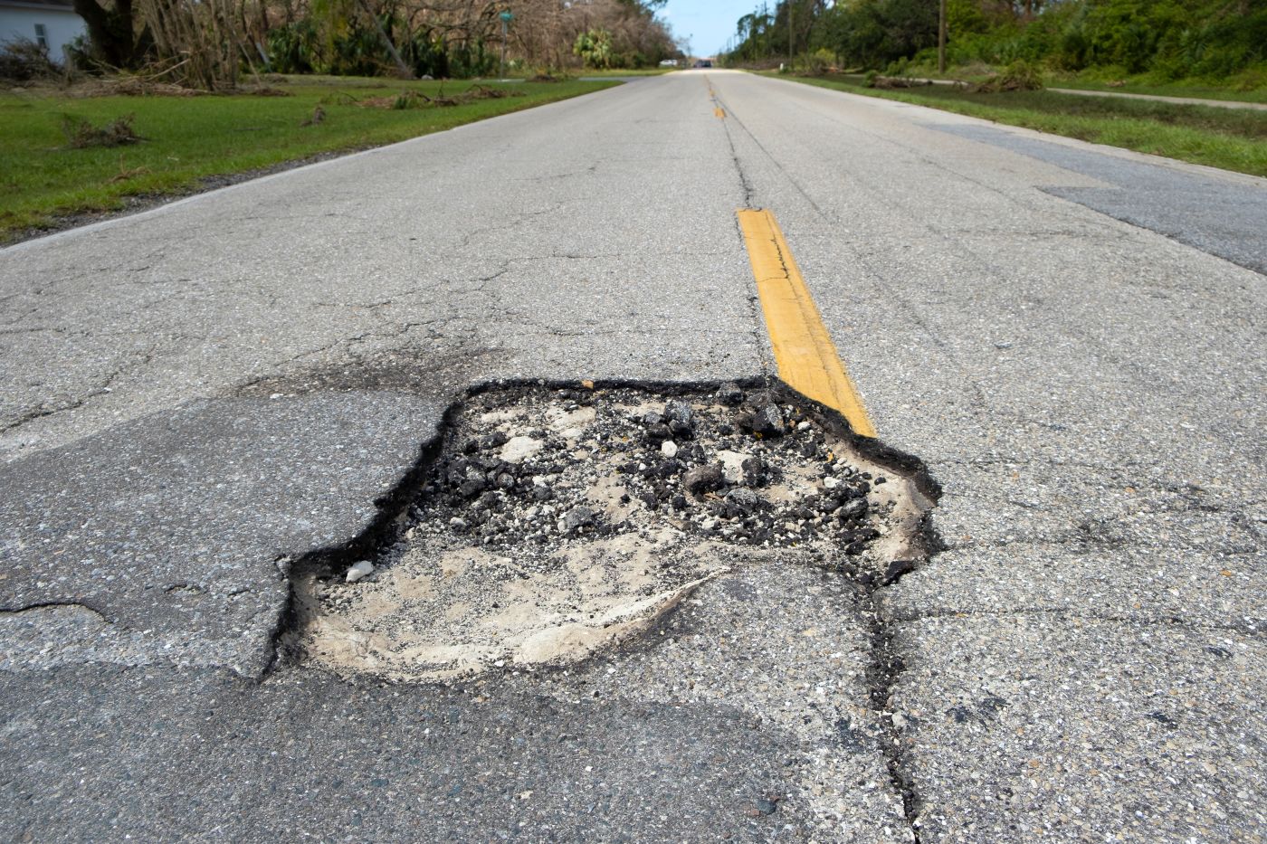 Pothole on road
