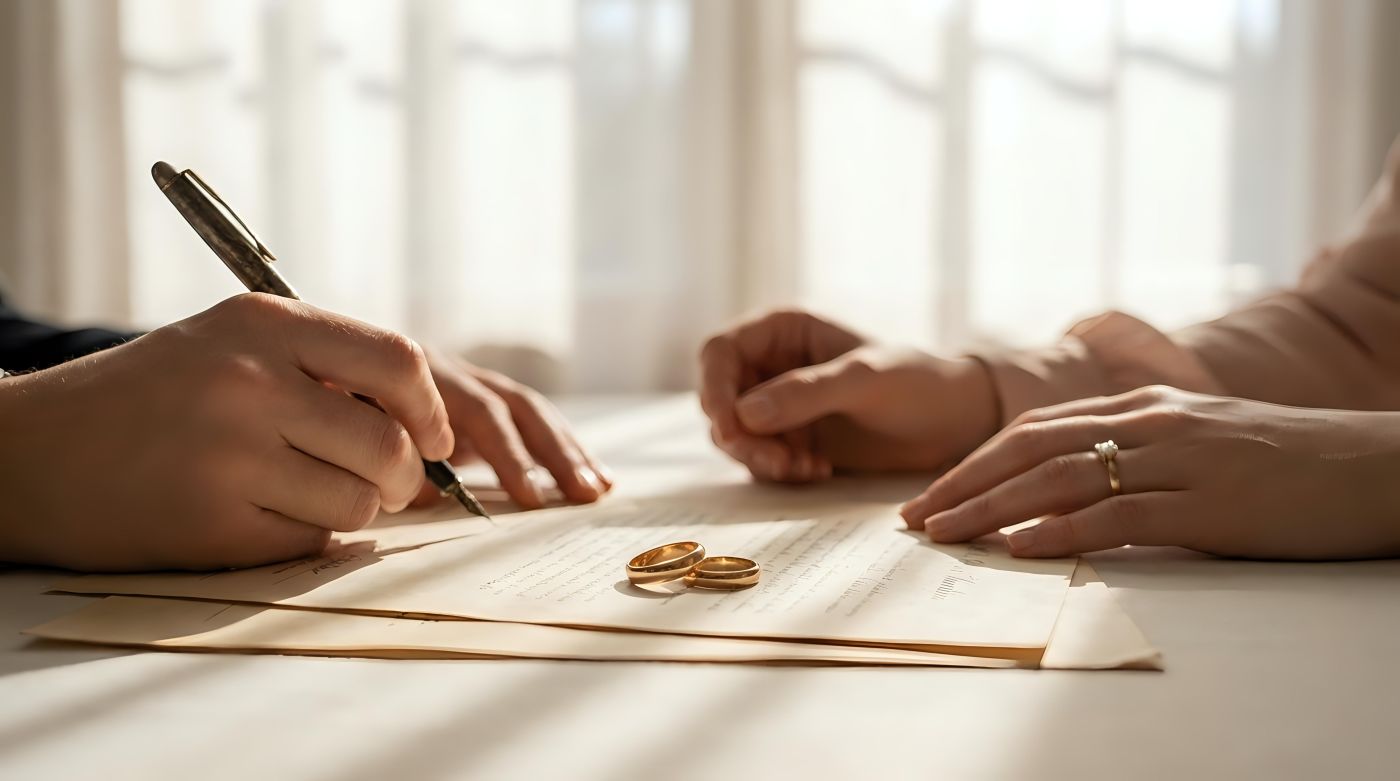Couples signing divorce paper
