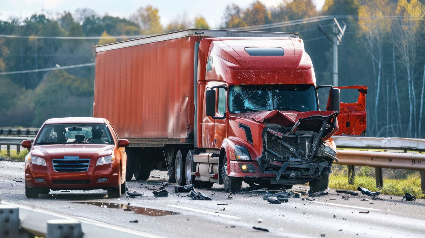 Collision between truck and car in highway
