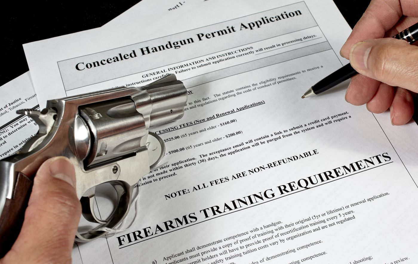 Man with pistol and handgun permit application