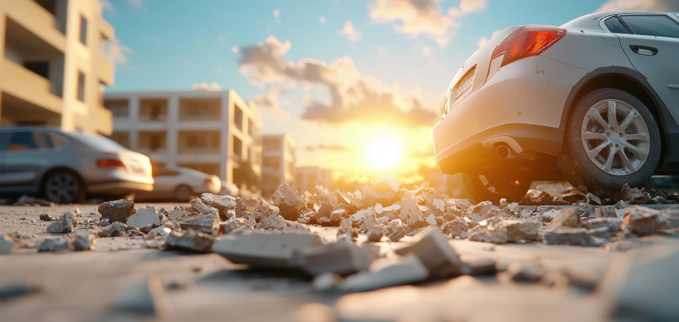 Parking lot with debris