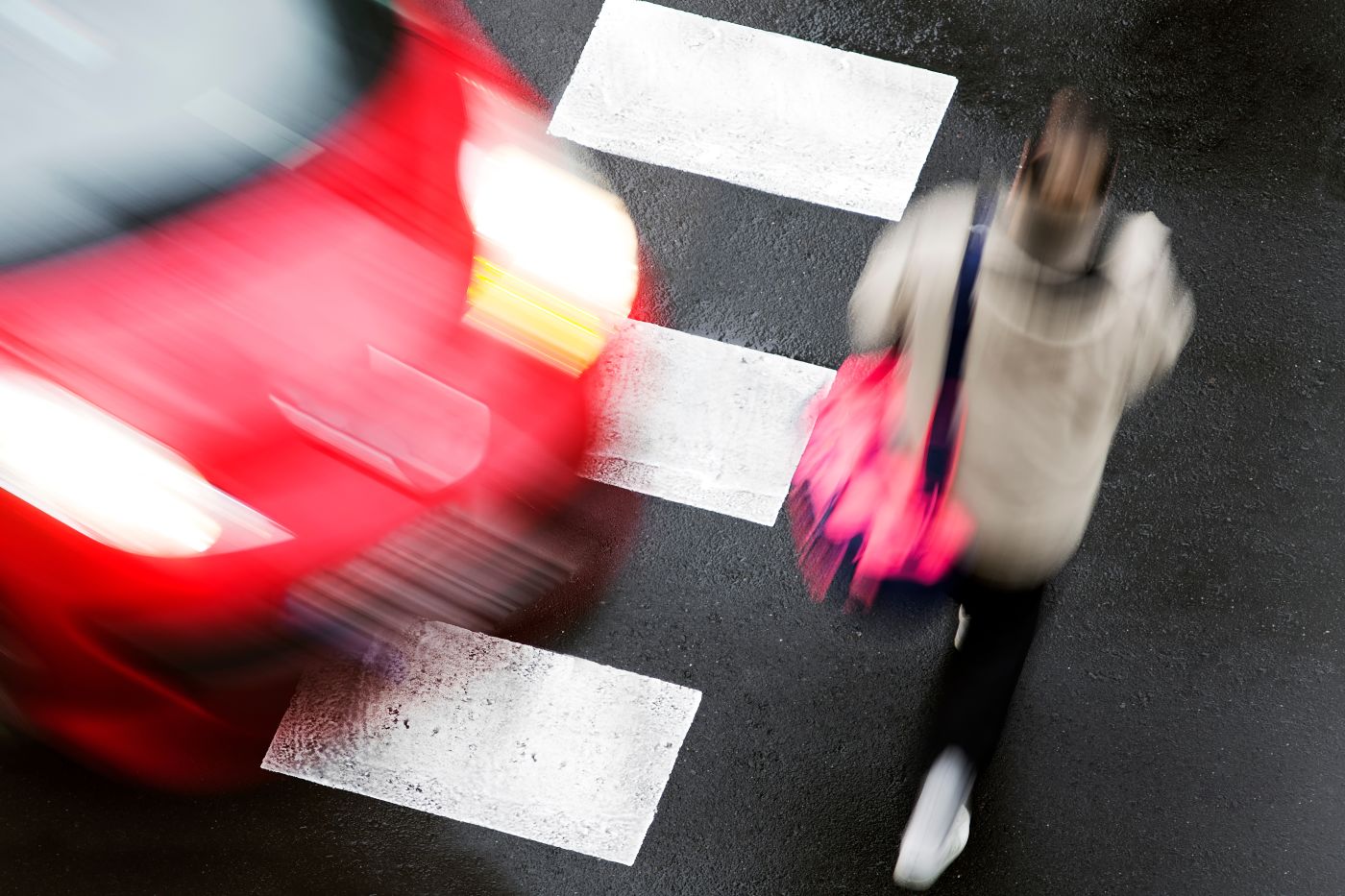 Moments before collision between car and pedestrian in crosswalk