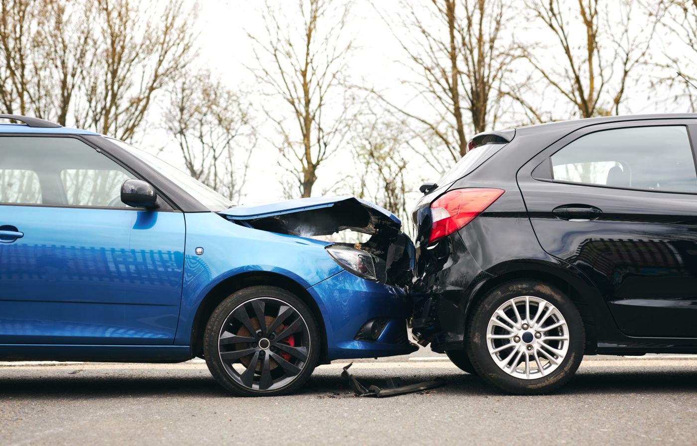 Damaged car on road after accident