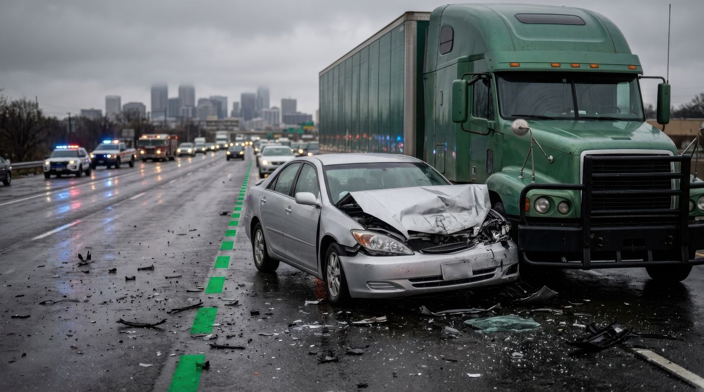Tractor Trailer accident with car in highway