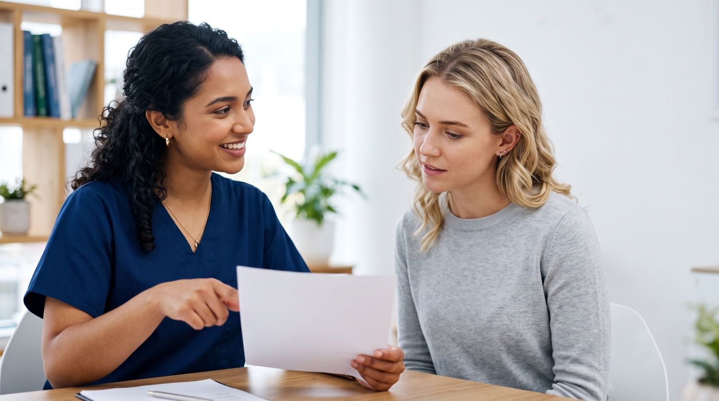 Medical person explaining contract to a women