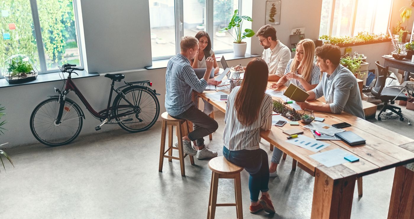 People working in a small office
