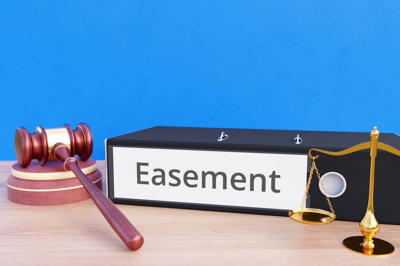 Folder with Easement label, gavel and scale of justice