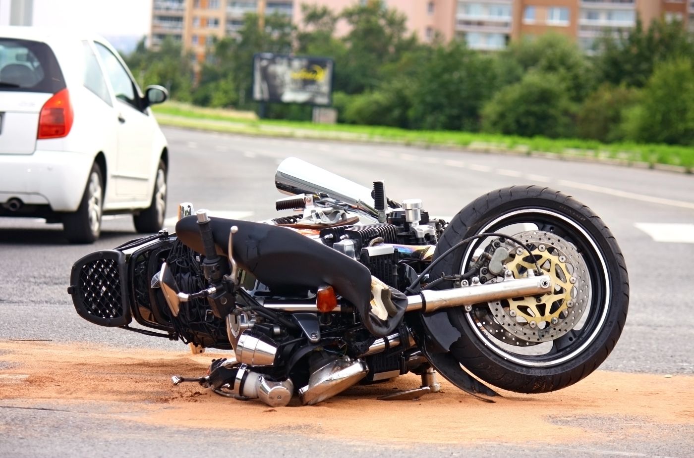Crashed Motorcycle in road