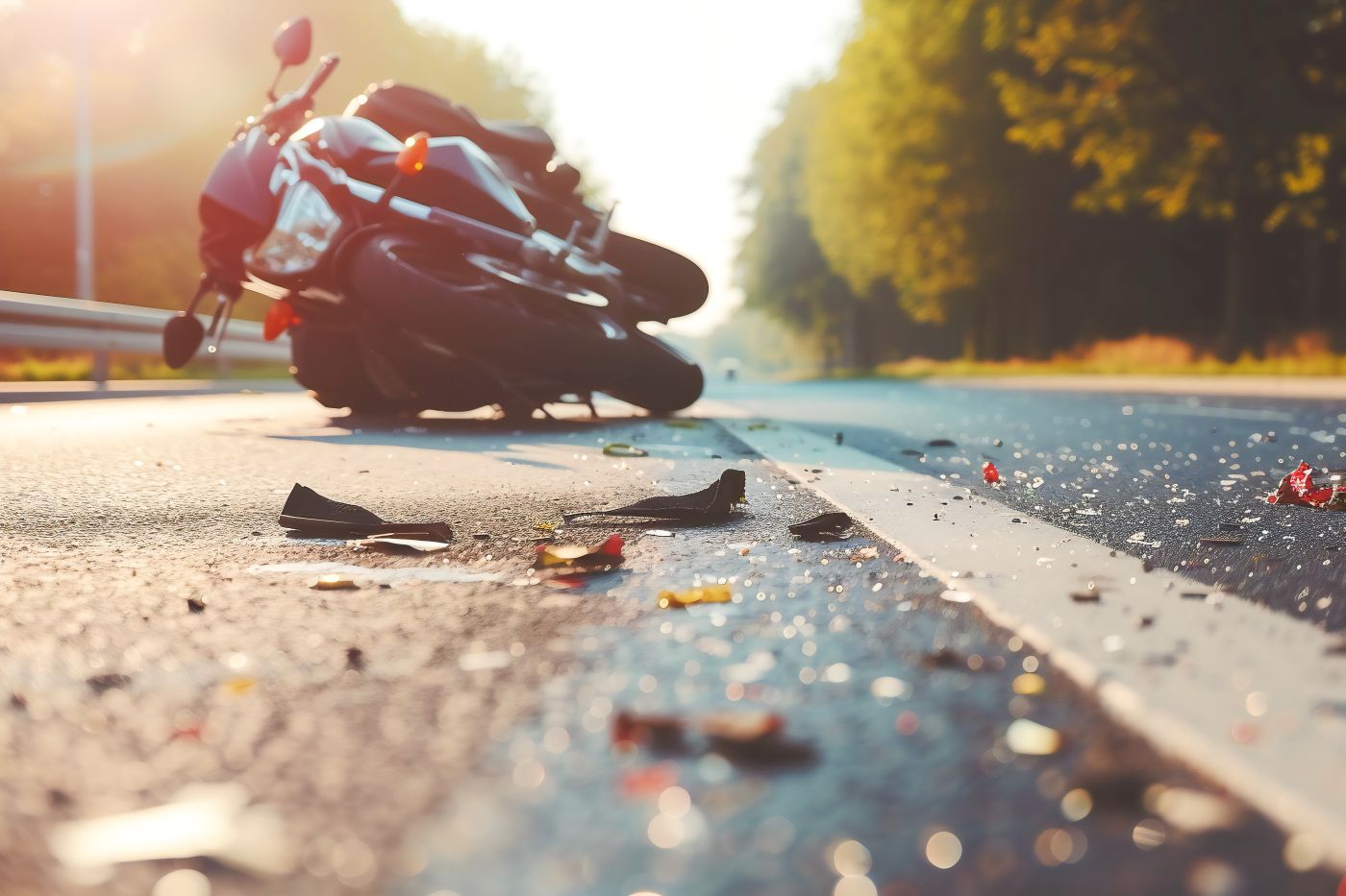 Motorcycle crash on road