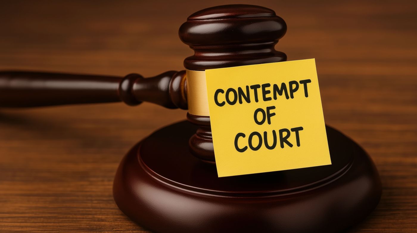 Contempt of Court note next to gavel