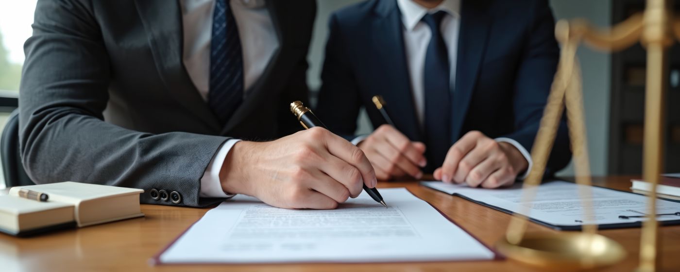 Legal professionals consult and prepare contract document