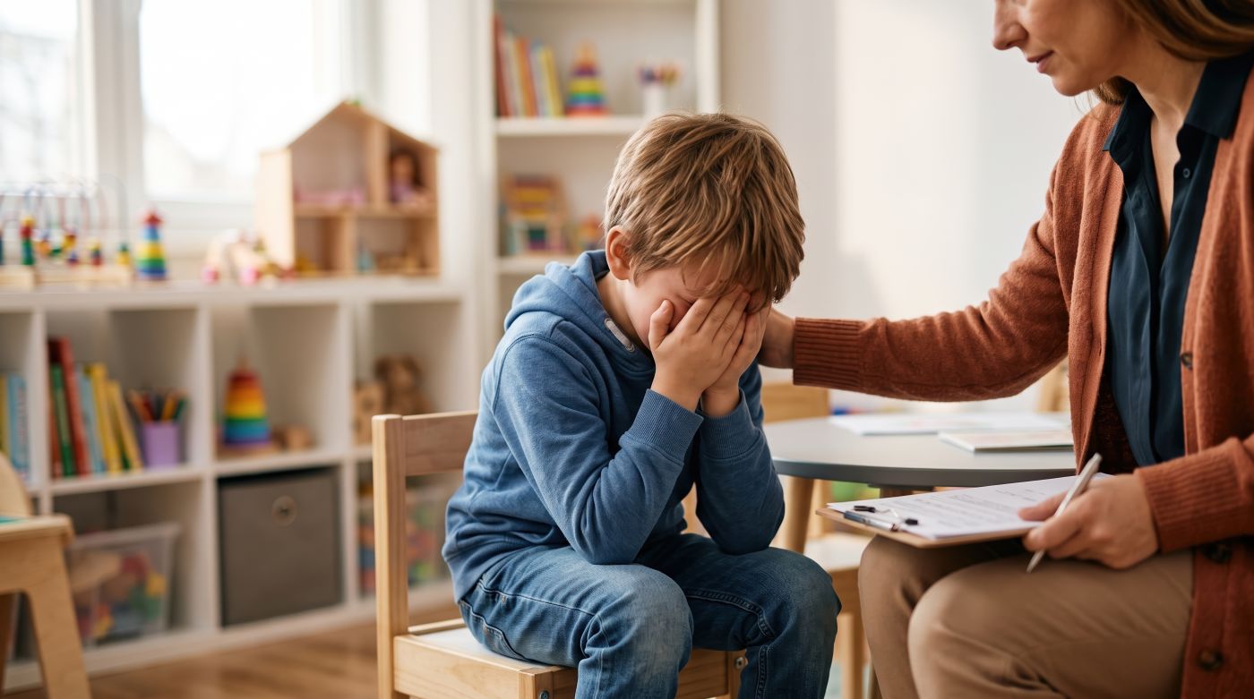 Social worker comforting a crying child