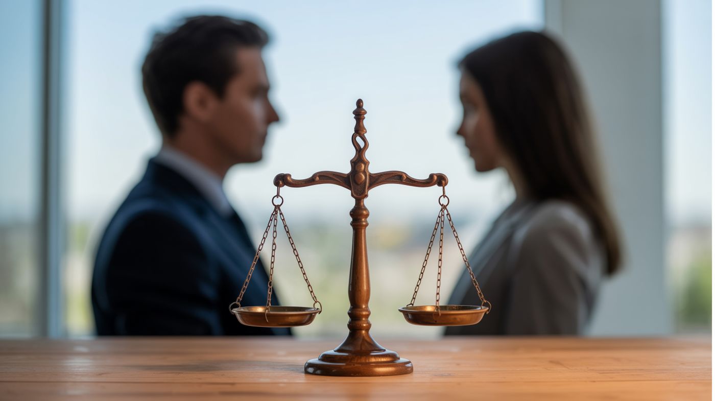 Scale of justice between divorcing couple