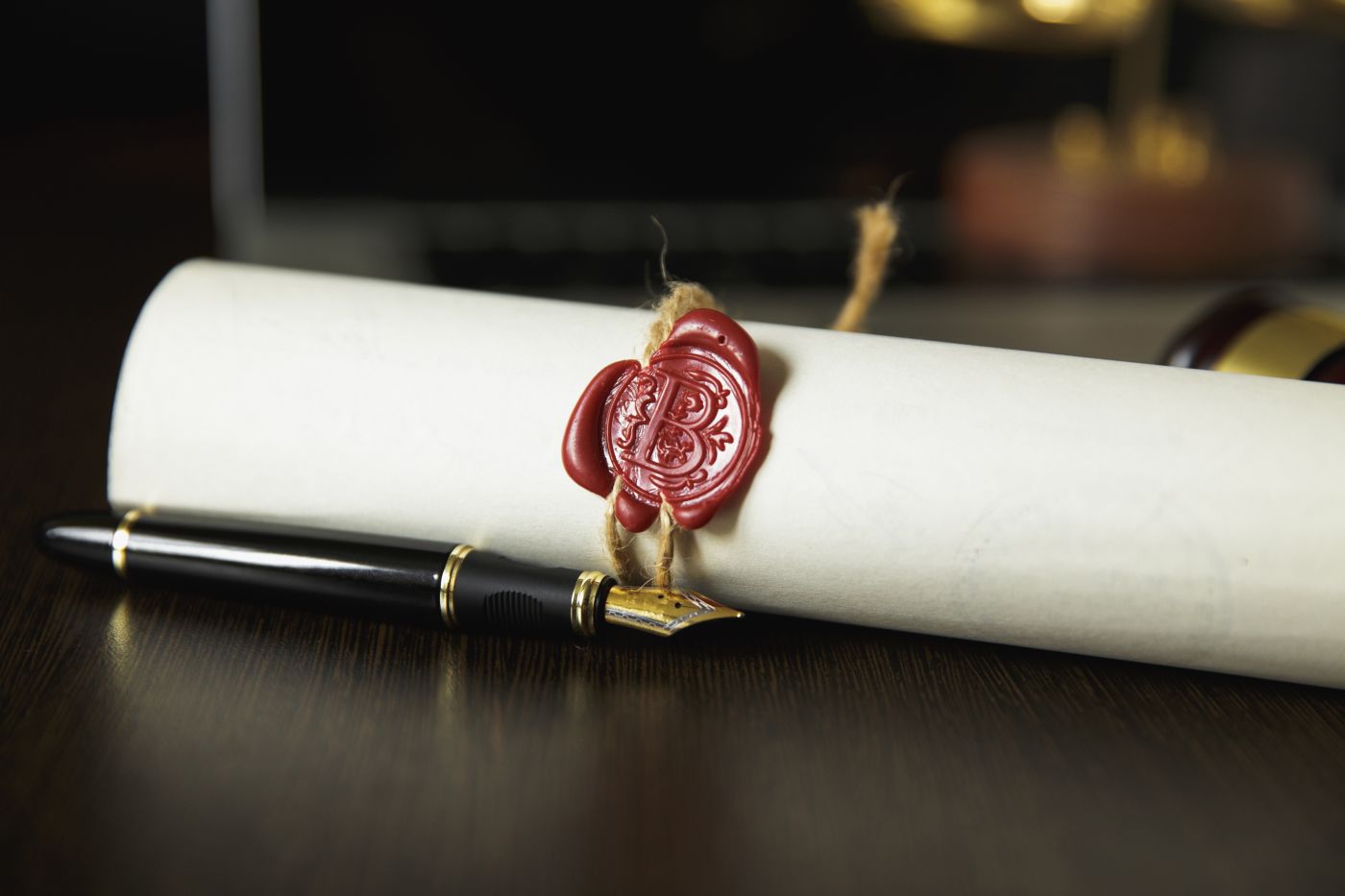 Last will document with notary stamp and pen