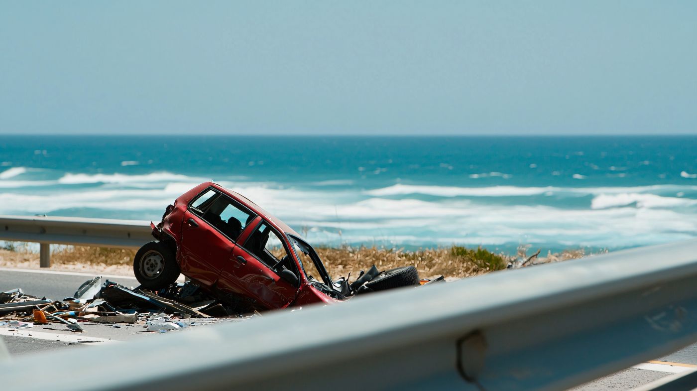 Coastal Highway Car Accident with Ocean View