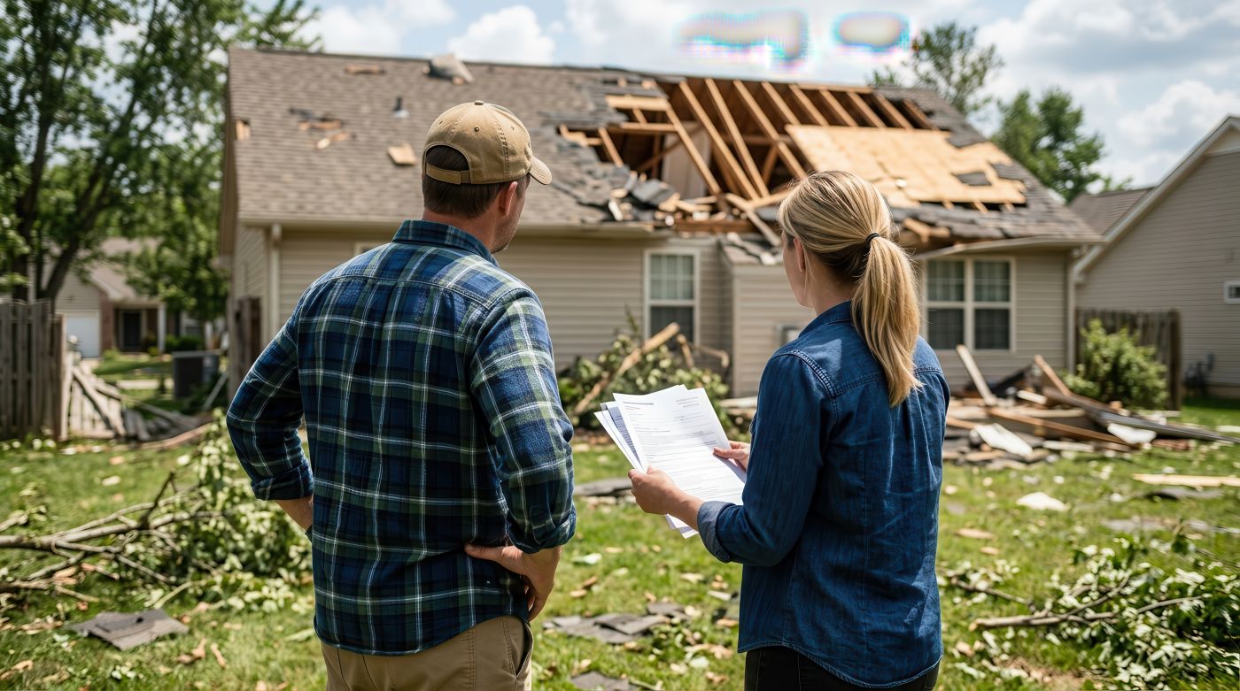 Insurance agent assessing property damage