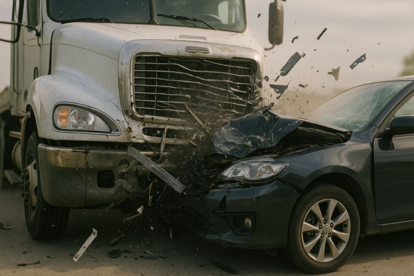 Severe collision between Truck and Car