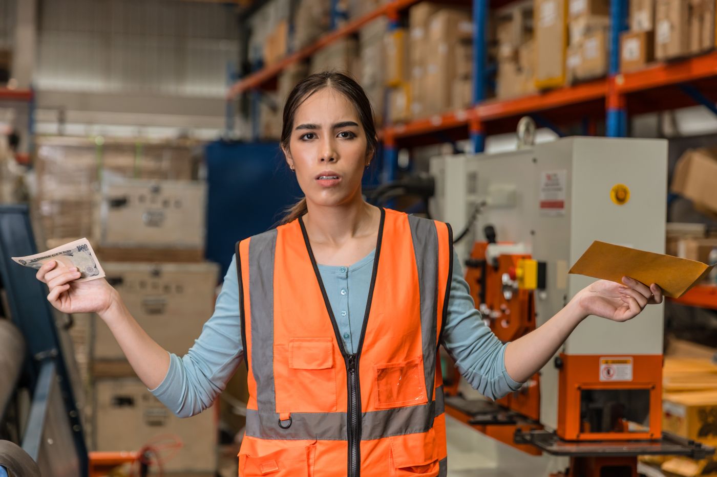Female worker showing dissatisfaction with salary received