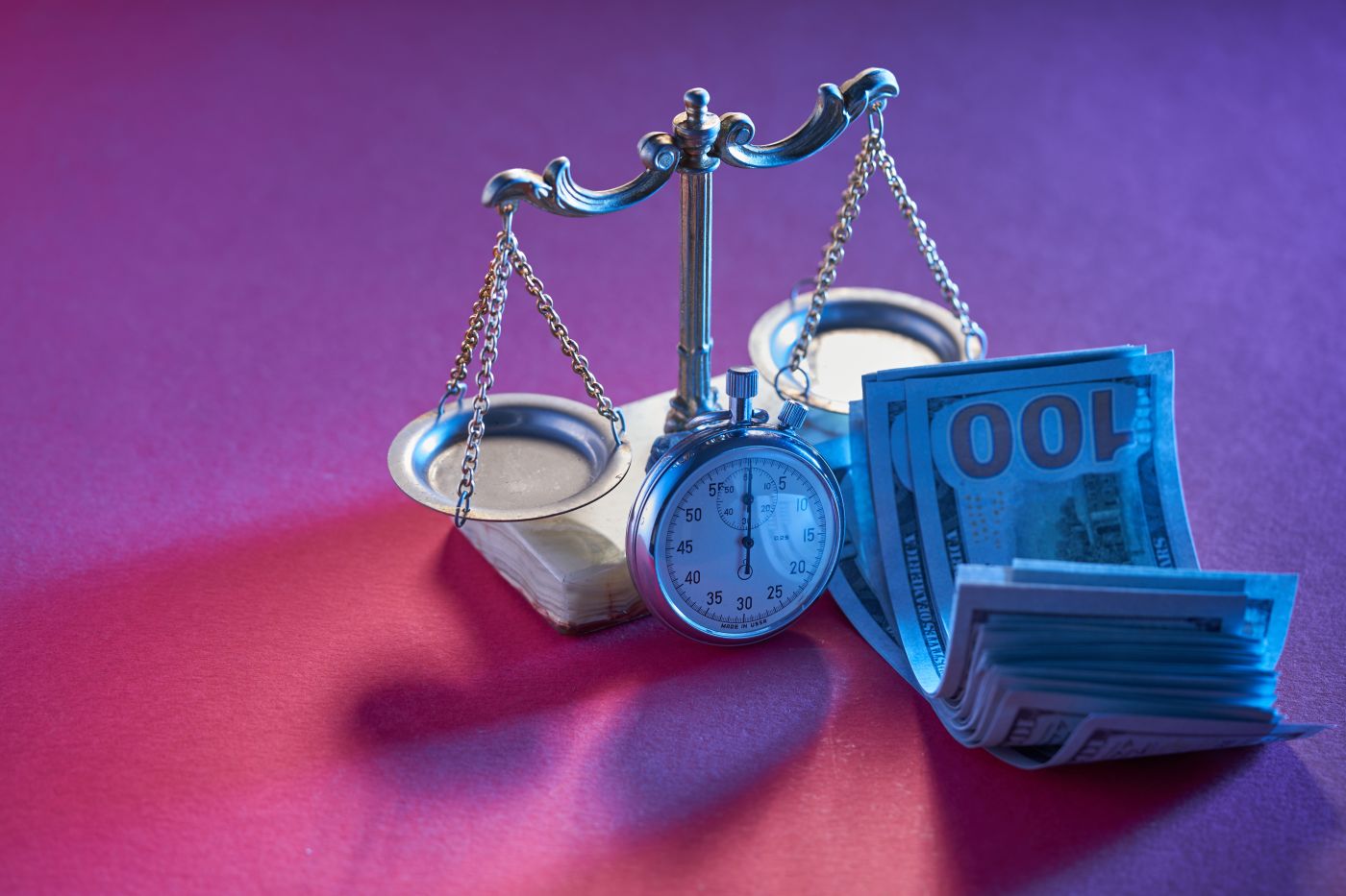 Scale with clock and money