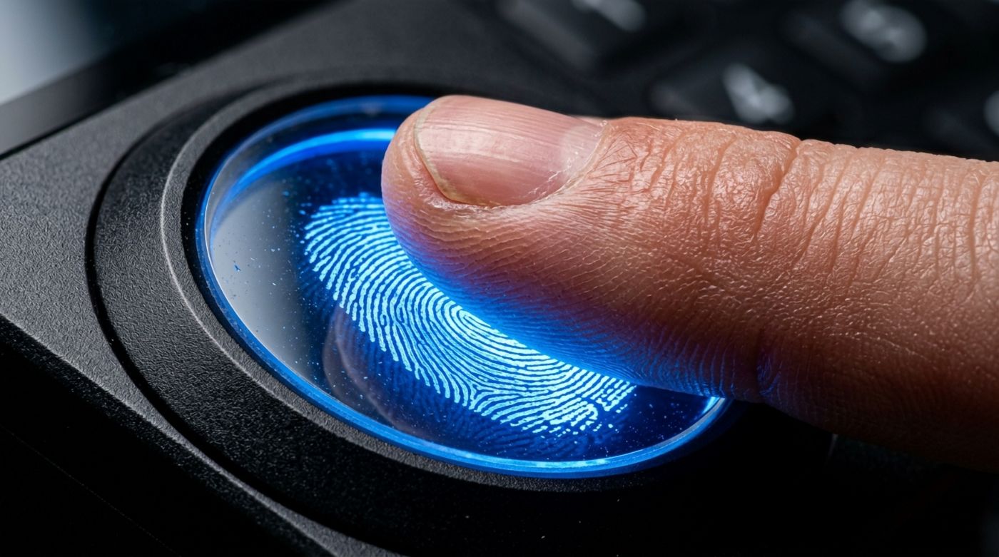 Human finger being scanned by a biometric fingerprint reader