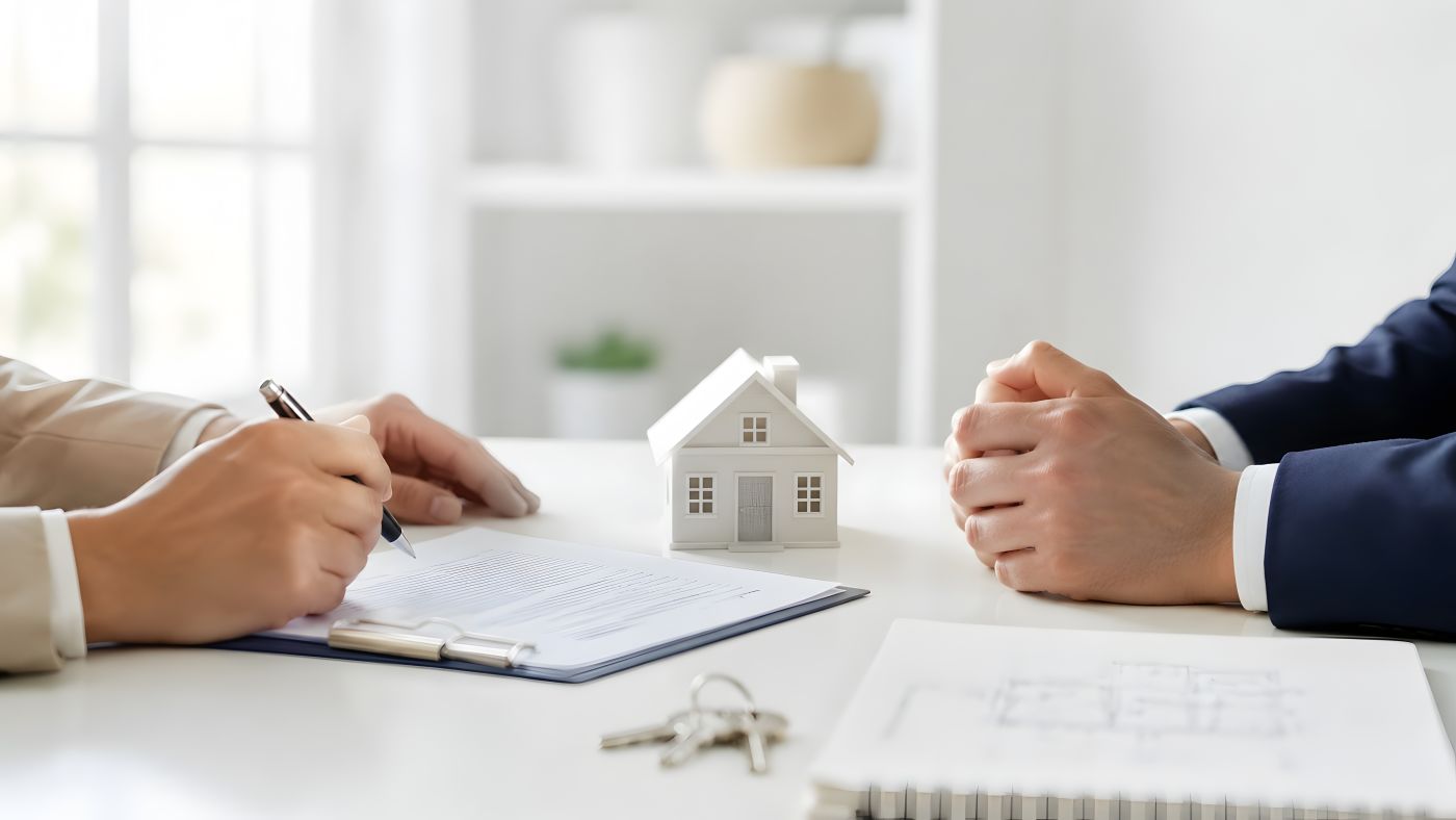Buyer and Seller signing agreement paper for real estate purchase