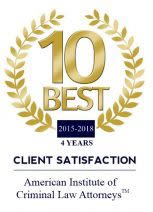 10 Best in Client Satisfaction badge from American Institute of Criminal Law Attorneys