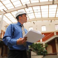 construction worker looking at cieling