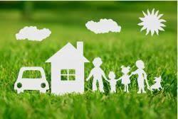 white silhouette of family and house on green grass