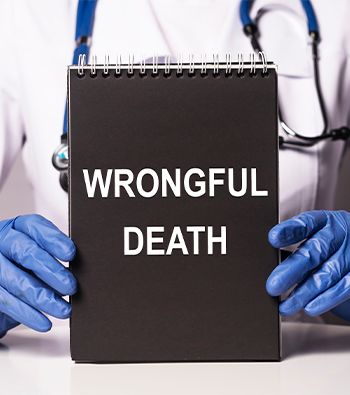 Doctor holding notebook with word Wrongful Death