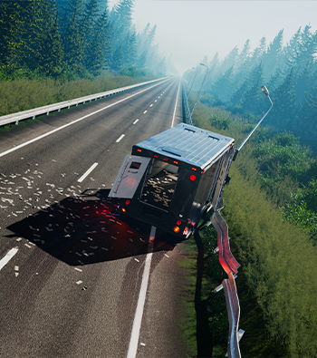 Demolished armored truck on the roadside