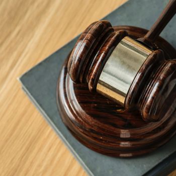 Gavel resting on a desk