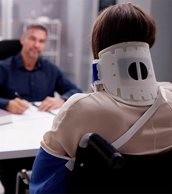 Injured women in wheelchair with attorney