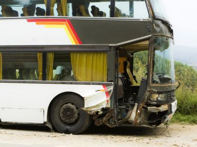 An old damaged double decker bus