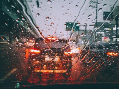 Rain drops on car windshield